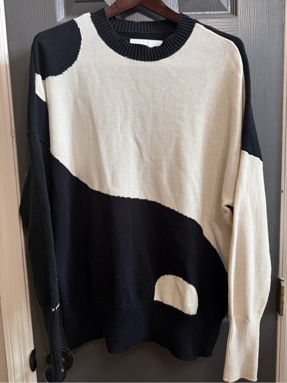Pistola Darya Yin Yang Oversized Knit Crewneck Sweater Black Cream Small